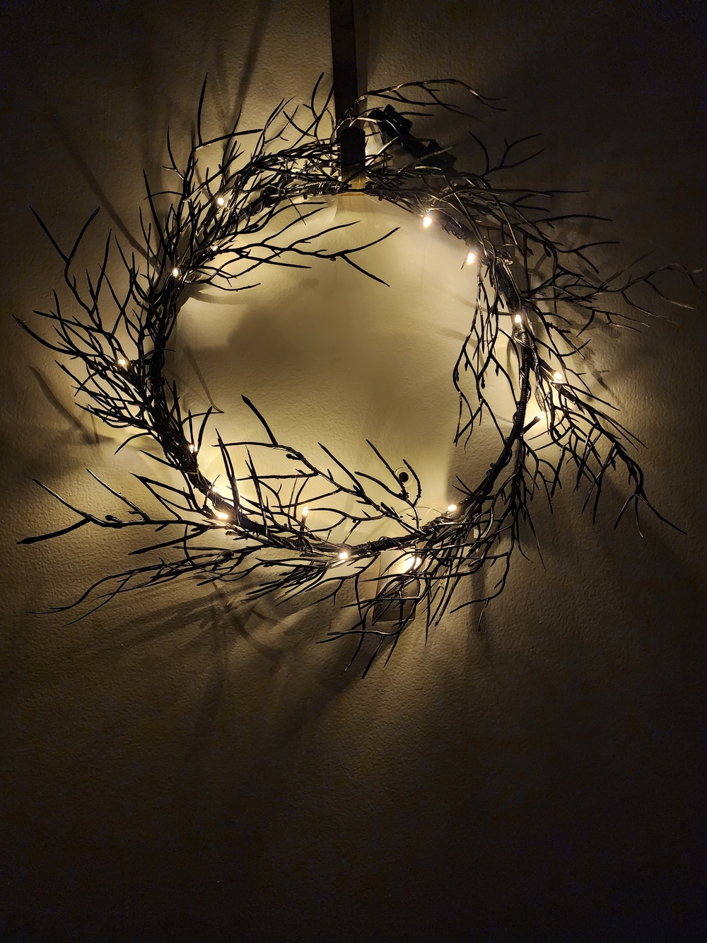 Spooky Wreath Lighted - Black Twigs New With Timer